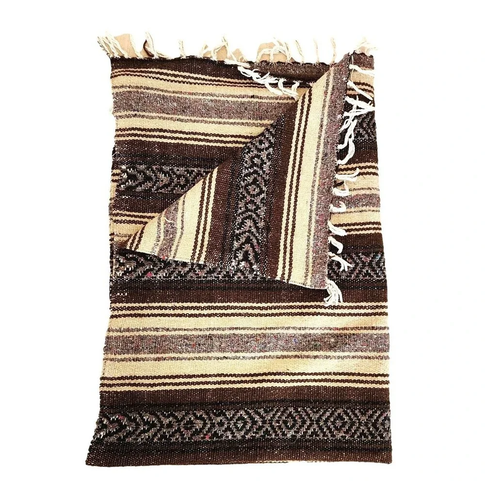 Mexican Cozy Woven Blanket or Sarape in Brown / Black / Grey